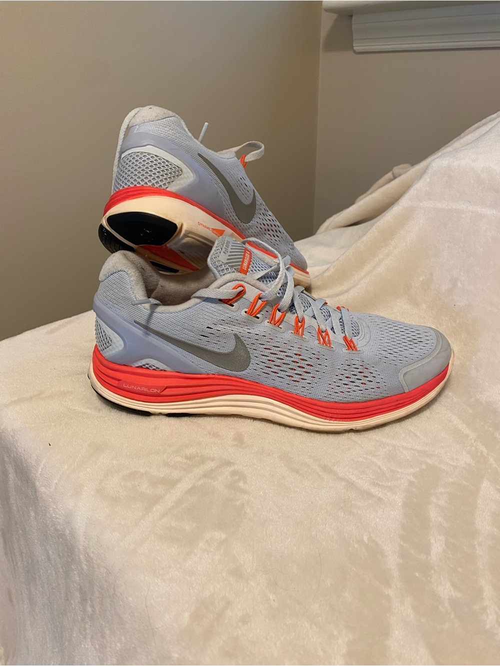 Nike LunarGlide+ 4 H2O Repel running shoes in a grey and crimson colorway